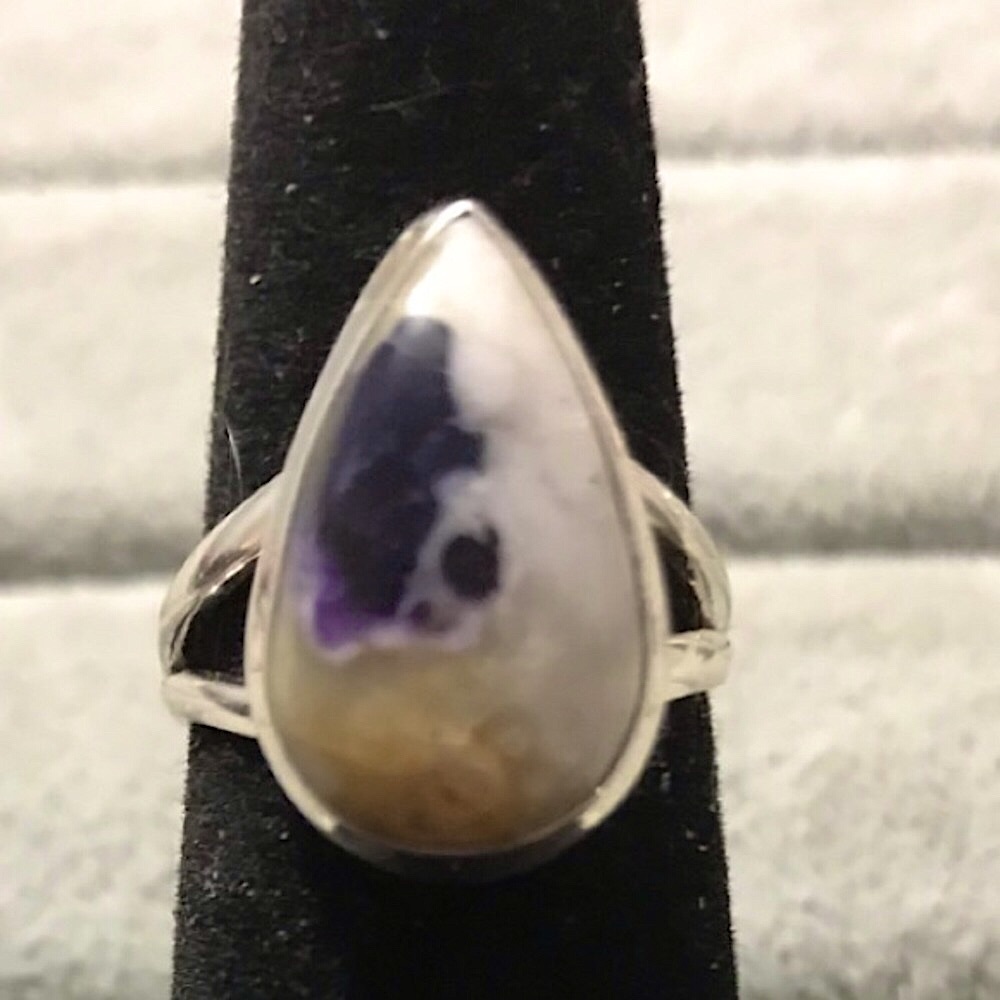 New Sterling Silver Purple Teardrop Morado Violet Flame Opal Ring Size 6.25